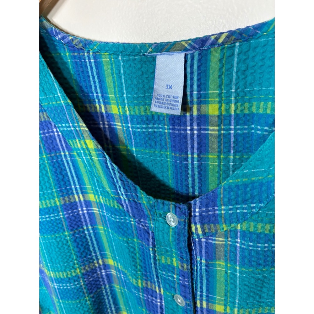 Lane Bryant Plaid Seersucker Maxi Dress Size 3X Teal 90s Butter Mom Maximalist - Picture 3 of 8